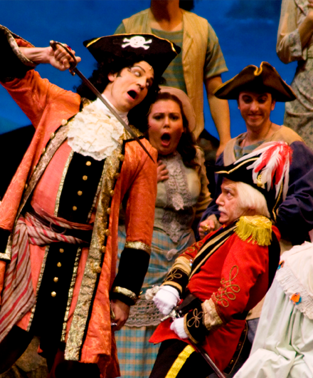 NY Gilbert & Sullivan Players on stage in a performance of The Pirates of Penzance